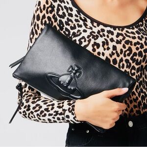 Vivienne Westwood Chic Black Leather Clutch with Iconic Logo